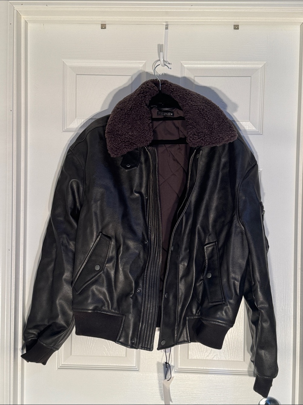 Zara Black Bomber Jacket with Dark Shearling Collar